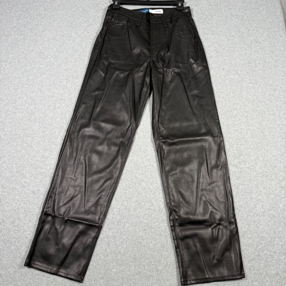 Old Navy High-Rise OG Loose Faux Leather Pants Black Womens 2 Goth Club Biker